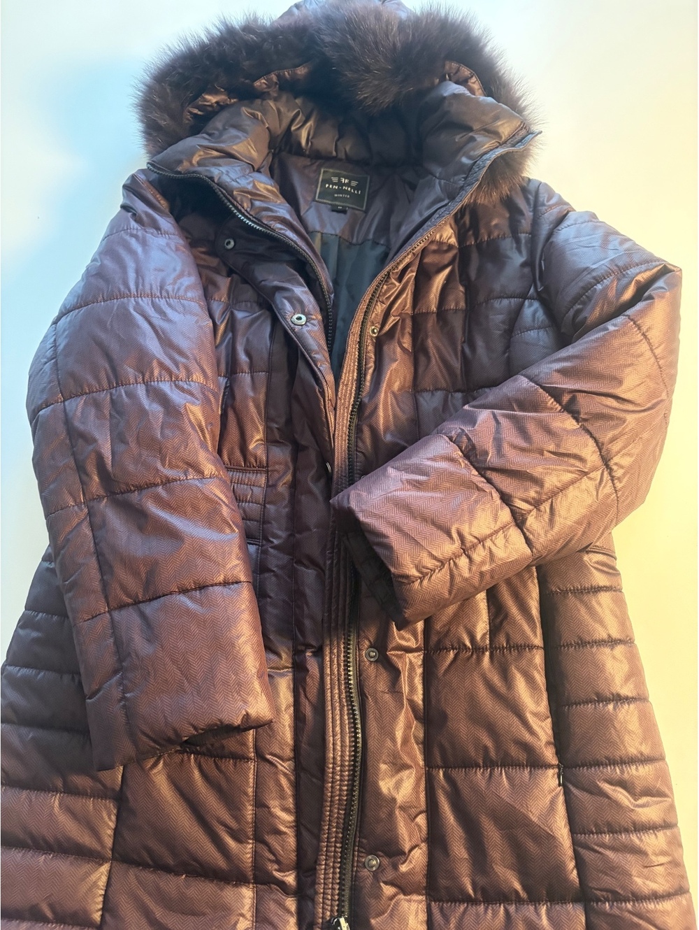 Fen-Nelli Winter Puffer Jacket with Faux Fur Hood - Brown